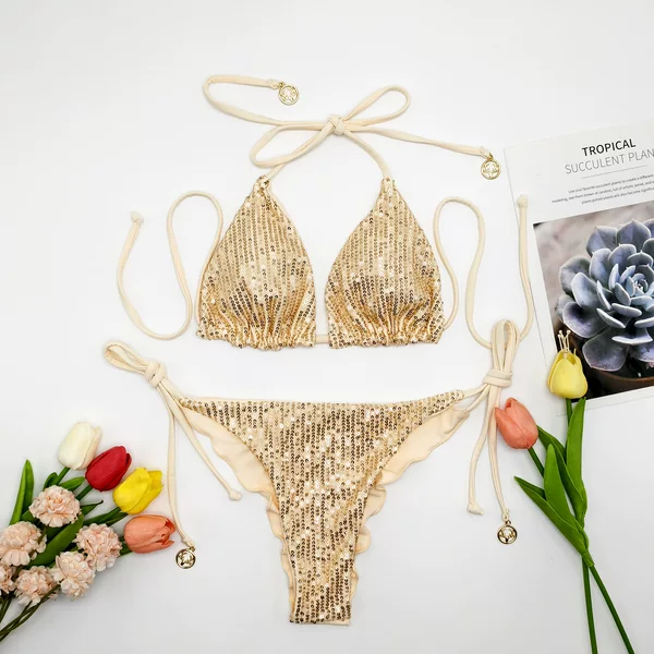 8-Color New Sequin Bikini for Women, Triangle Cross-Border Swimwear, Multi-Color Bikini Swimsuit in Stock Bikini