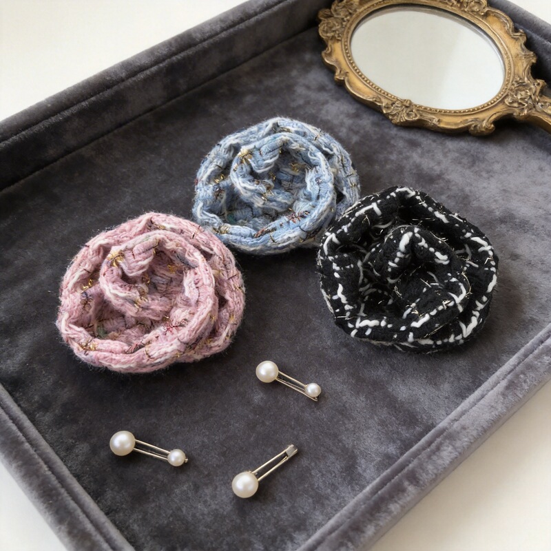 Autumn and Winter Small Fragrance Accessories Semi-Finished Flowers Retro High Elastic Rubber Band Hair Band Wholesale High-End Printing Autumn and Winter Small Fragrance Accessories Semi-Finished Flowers Retro High Elastic Rubber Band Hair Band Wholesale High-End Printing