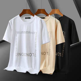 2023跨境新款印花男士纯棉短袖t恤夏季宽松休闲圆领高端上衣男019