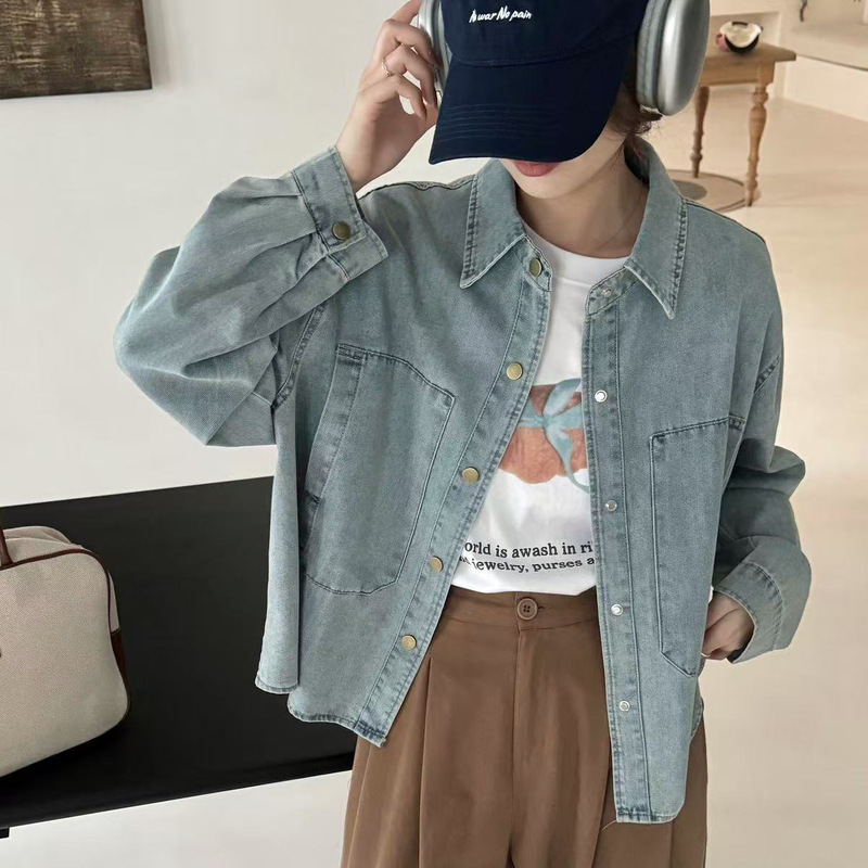 Denim Shirt, New Spring and Autumn Style, Korean Style Long-Sleeved Jacket for Women, Niche Design Loose Shirt 1098