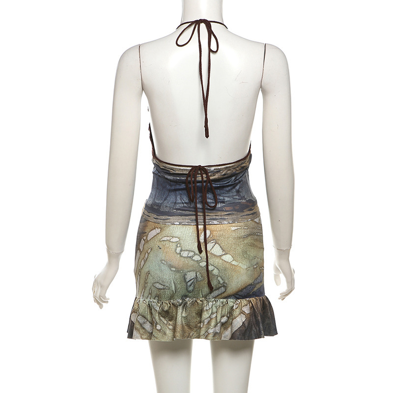 Summer Women's Sexy Backless Tube Top High Waist Skirt Suit Small Printed Female Clothing Set_ecoleips.com