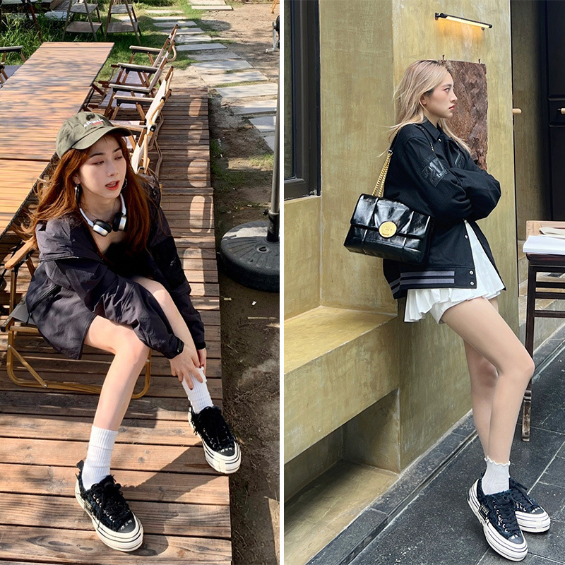 Wu Jianhao Swan Canvas Shoes レディース 厚底加硫スニーカー ぬいぐるみ スパンコール カジュアル カップル ペディシャー シューズ|undefined