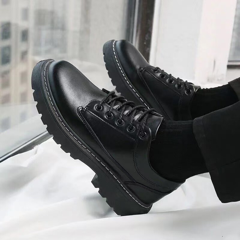 Spring and Autumn Breathable British Style Business Formal Leather Shoes Trendy Versatile Large Toe Casual Shoes Lace-Up Black Work Shoes for Men