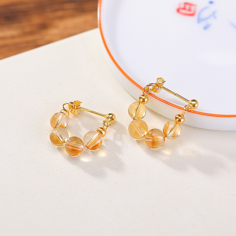 Bông tai tròn bạc S925 mạ vàng đính đá pha lê thạch anh tím — Mô hình thạch anh tím