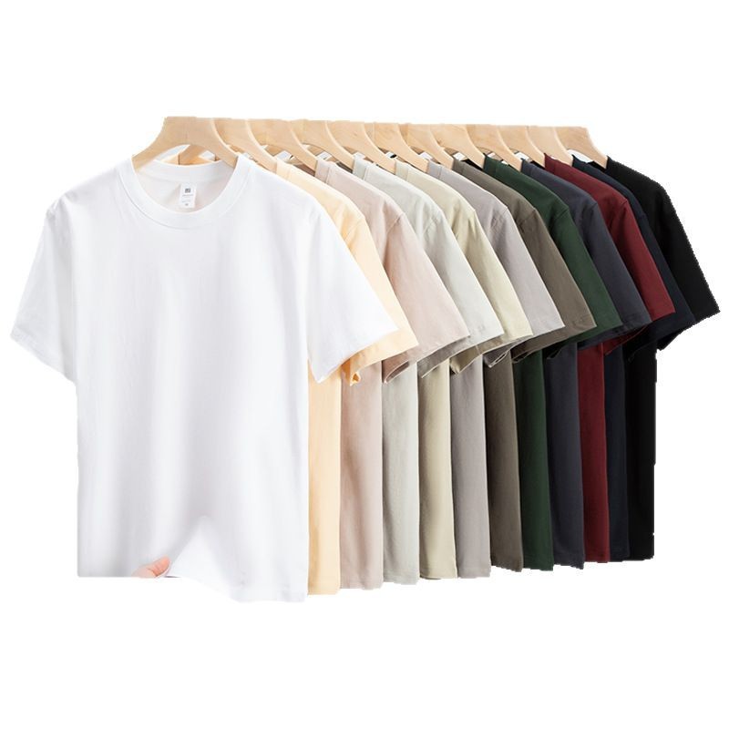 Men's 230g Pure Cotton Knitted Short-Sleeve Trendy Brand Undershirt White T-Shirt Men's Couple Outfit Breathable and Comfortable Clothing