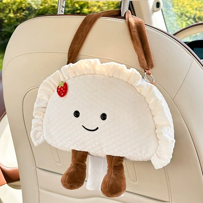 Blue Rain Cartoon Car Tissue Box Creative Dumpling-Shaped Car Tissue Hanging Bag Cute Plush Car Hanging Tissue Box (Car tissue box/set) - plush-dumpling-tissue-box