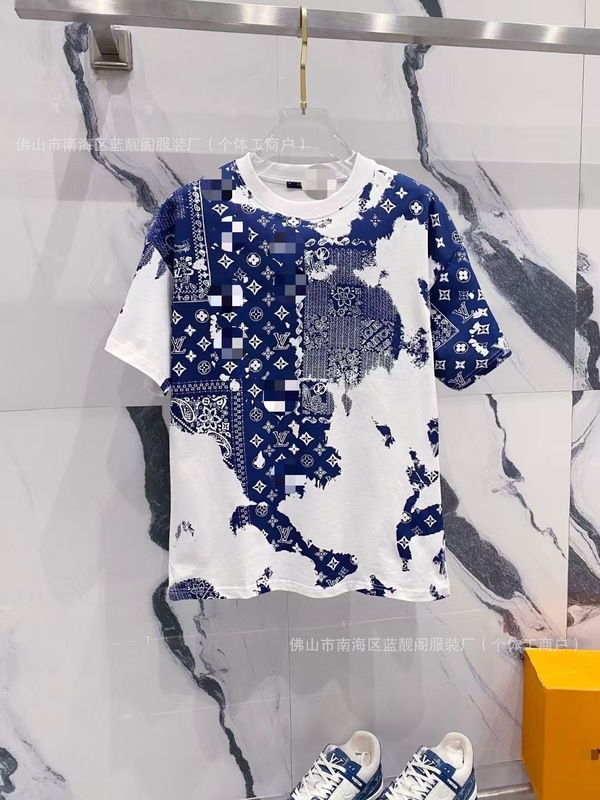跨境奢潮驴家高品质L满印字母短袖潮牌外贸经典款圆领男女宽松T恤|undefined
