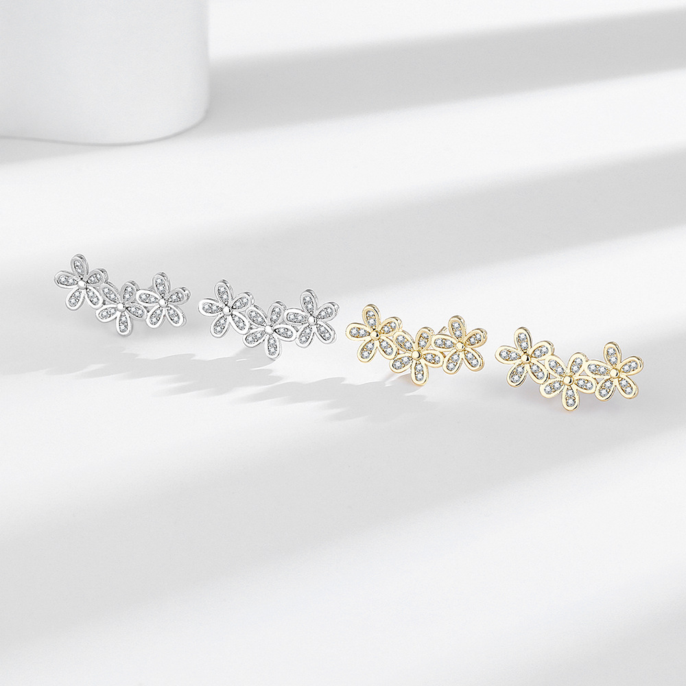 5g Weight Copper Ear Needle Material Silver Plated Plating Material 1 Pair Modern Style Flower Copper Silver Plated Ear Studs