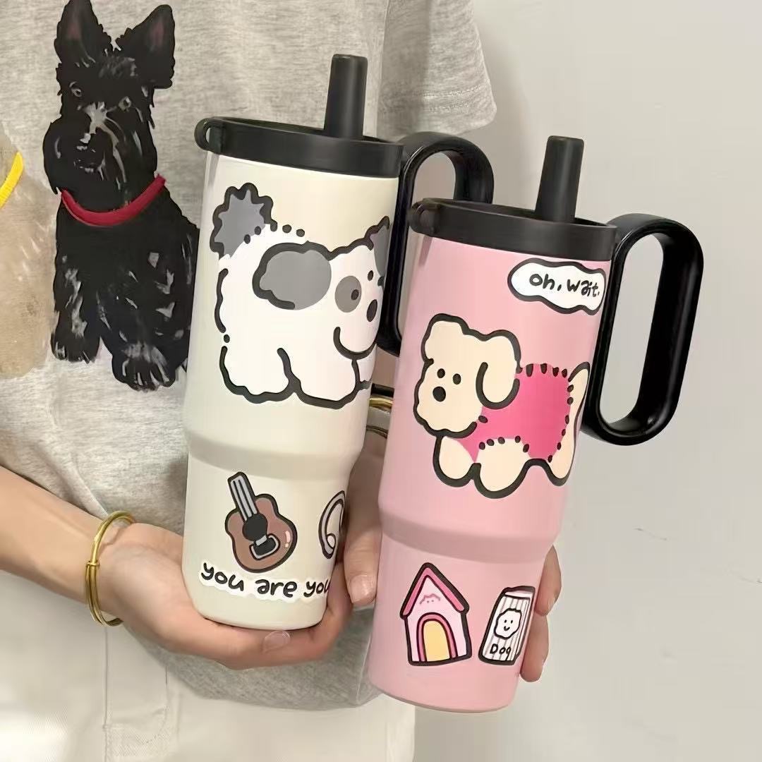 Vaso térmico con asa y pajita para coche