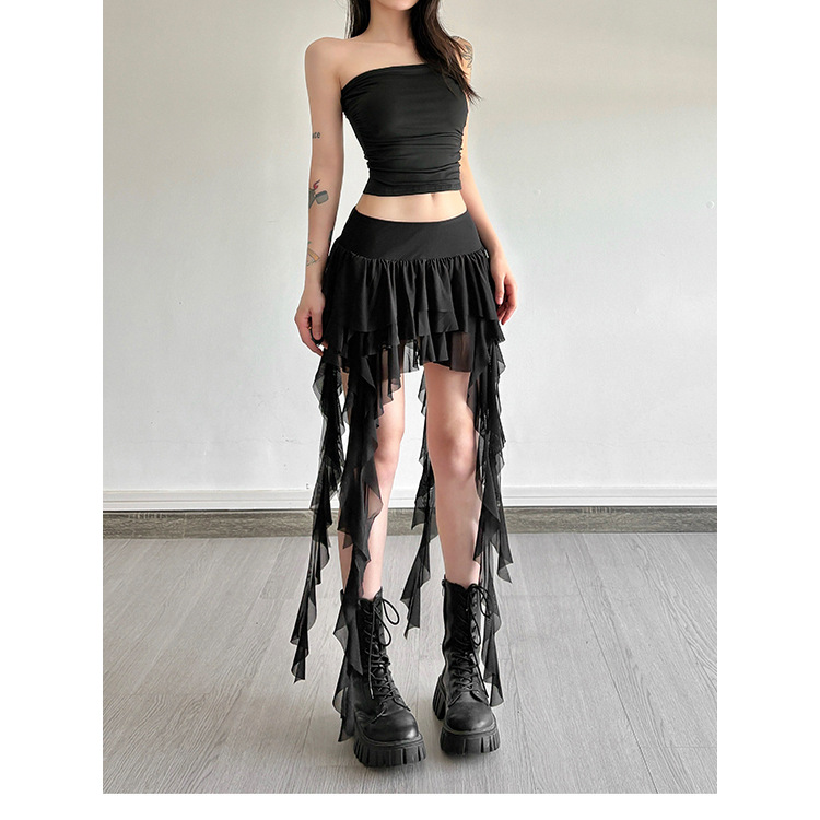 Millennial Hot Girl Style Personalized Ruffled Splicing High-Waist Slim Skirt Fashionable Versatile Slim Irregular Skirt for Women