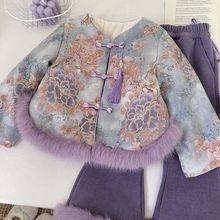 女童冬季加绒2025秋冬新款中国风儿童唐装新中式加绒加厚宝宝套装