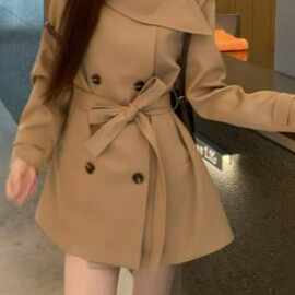 千金感气质休闲收腰风衣外套女装2025秋冬款百搭双排扣通勤上衣女