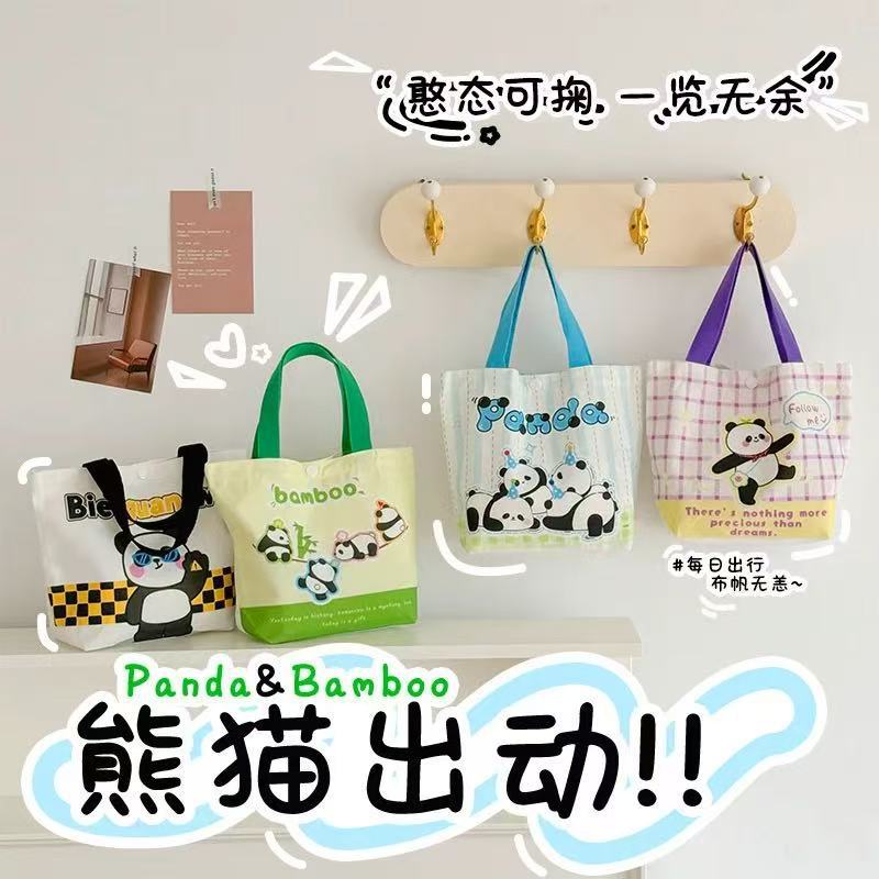 New Cute Panda Souvenir Canvas Bag for Kidsren and Students Portable Large-Capacity Satchel Birthday Gift Bag for Women
