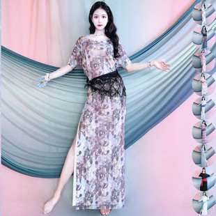 Belly Dance Saidi Dance Costume Printed Slit Robe Practice Dance Costume Daily Performance Performance Costume for Kidsren and Girls