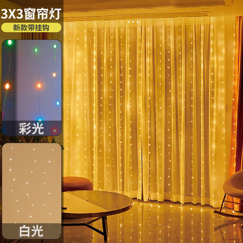 Transfronterizo venta caliente 3 * 3m USB cable de control remoto lámpara de cortina de cobre con gancho LED estrella de decoración de navidad lámpara de cadena