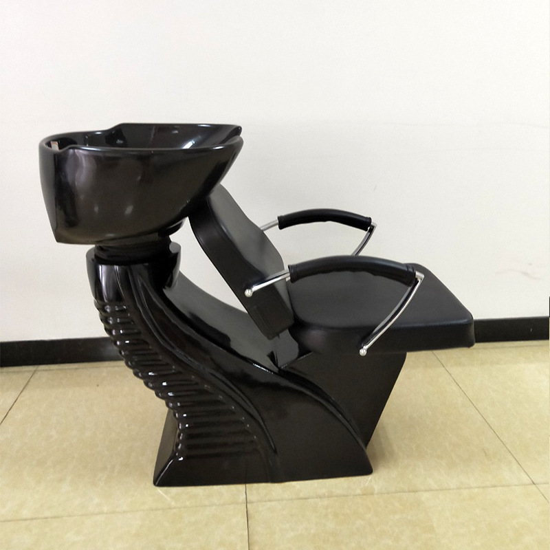 Red moderna simple salón de peluquería cama de cabello de barbería de cerámica lavabo cama de cabello negro sin