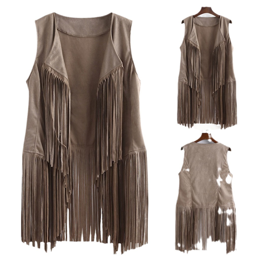 2024 nuevo estilo Amazon AliExpress chaleco de venta caliente personalidad femenina chaqueta de mujer chaleco con flecos cardigan sin mangas marea