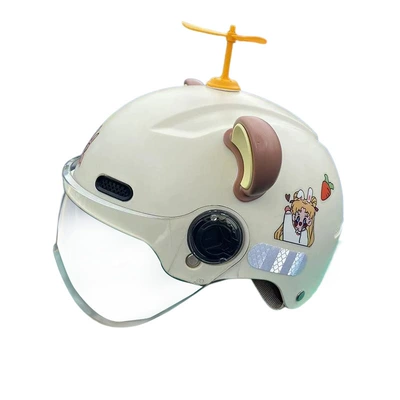 Motorcycle Safety Supplies, Helmet 5-15 Years Old Electric Vehicle - 3c-off-white-short-see-through-5-15-years-old-casual-stickers-cute-ears-windmill-one-size-fits-all