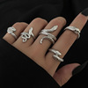 Heavy metal dark wind trend hip -hop rings Male retro old bat skull snake rings ring set