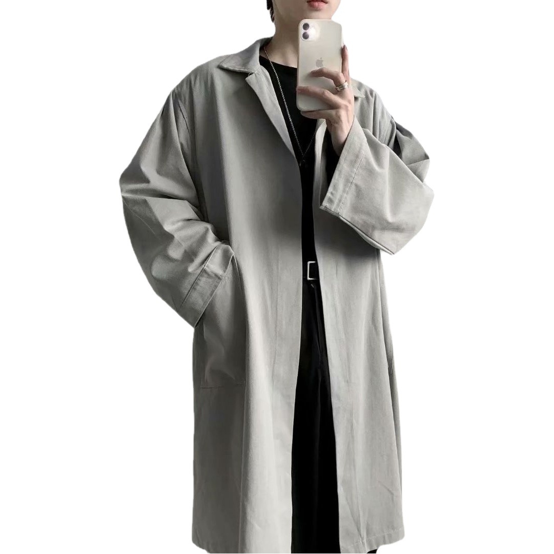 Otoño delgada cazadora sobre la rodilla de los hombres de media longitud de la cintura apretada abrigo guapo estilo británico estilo coreano moda primavera y otoño ropa