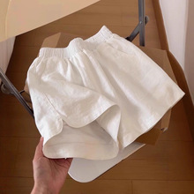 冰丝棉麻白色运动短裤女夏外穿大码胖mm高腰宽松休闲a字阔腿热裤