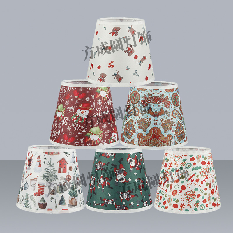 Pantalla de lámpara de mesa de tela creativa Santa Claus patrón de alce pantalla de lámpara de cabecera fábrica al por mayor pantalla de piso desmontable