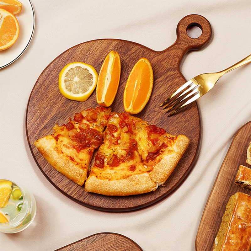 Tabla de corte de madera conveniente con mango tabla de pizza fruta casera tabla de alimentos para bebés restaurante servicio de hotel bandeja de madera