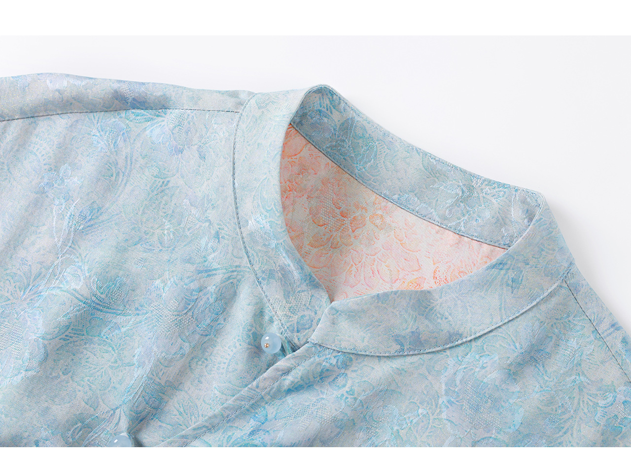 Áo vest không tay nữ kiểu Trung Quốc mới, chất lụa Jacquard nhuộm chìm, tà áo chéo, mặc mùa hè — màu xanh nhạt chi tiết 33
