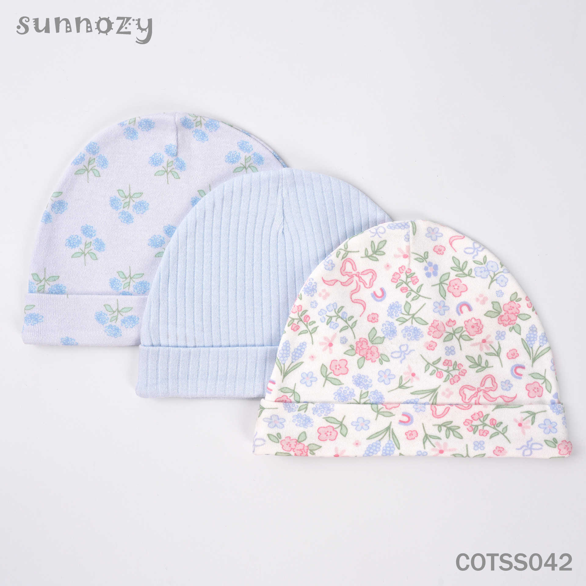 Juego de 3 gorros de algodón puro para recién nacidos Sunnozy, elásticos, para todas las estaciones, bonitos gorros de cúpula para bebés, venta al por mayor