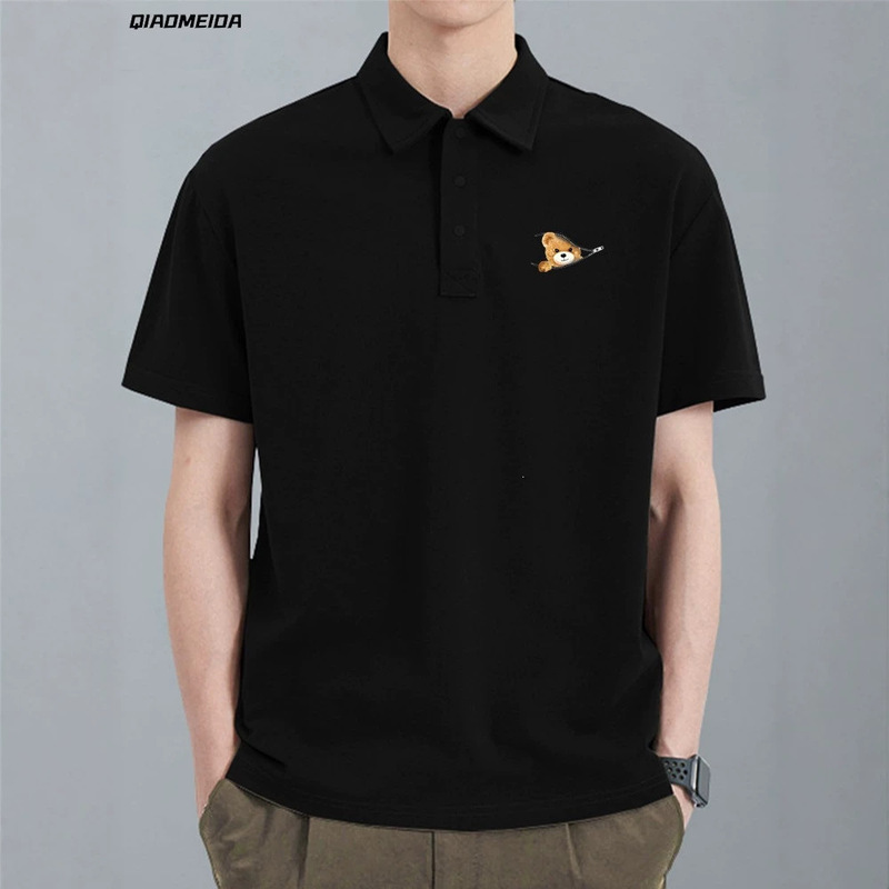 2026 Summer New Retro Zipper Bear Design Trendy Brand T-Shirt High-End Casual Men's Lapel Short-Sleeved Polo Shirt 2026 Summer New Retro Zipper Bear Design Trendy Brand T-Shirt High-End Casual Men's Lapel Short-Sleeved Polo Shirt