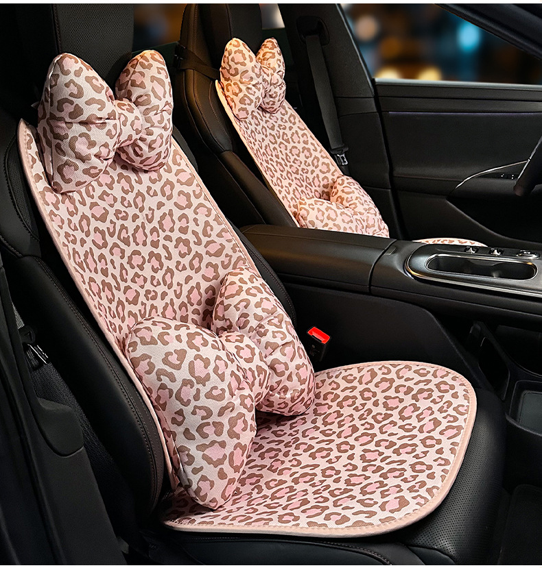 Cross-border leopard print car seat cushion, summer linen car seat cover, non-slip breathable seat pad, universal seat cover for all seasons
