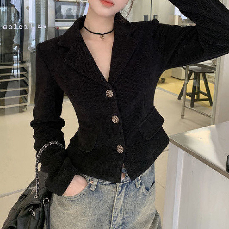 샤오 샹 스타일 세트 블랙 세트 재킷 여성 가을 겨울 한국 드라마 짧은 힙합 스커트 투피스 세트 착용