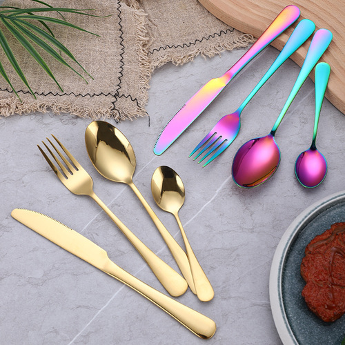 Amazon 410 stainless steel cutlery 1010 series Western cuisine knife fork spoon titanium-plated steak knife fork coffee dessert spoon