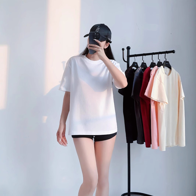 日系重ポンド230G純綿半袖tシャツ女性用純色丸襟百合ゆったりカジュアル半袖tシャツ上着|undefined