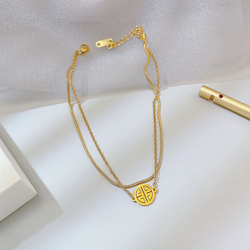 Temperament Lucky Double Layer Fortune Brand Anklet for Women New Internet Celebrity Foot Rope Fortune Anklet 18k Gold Anklet Transfer Leg Chain