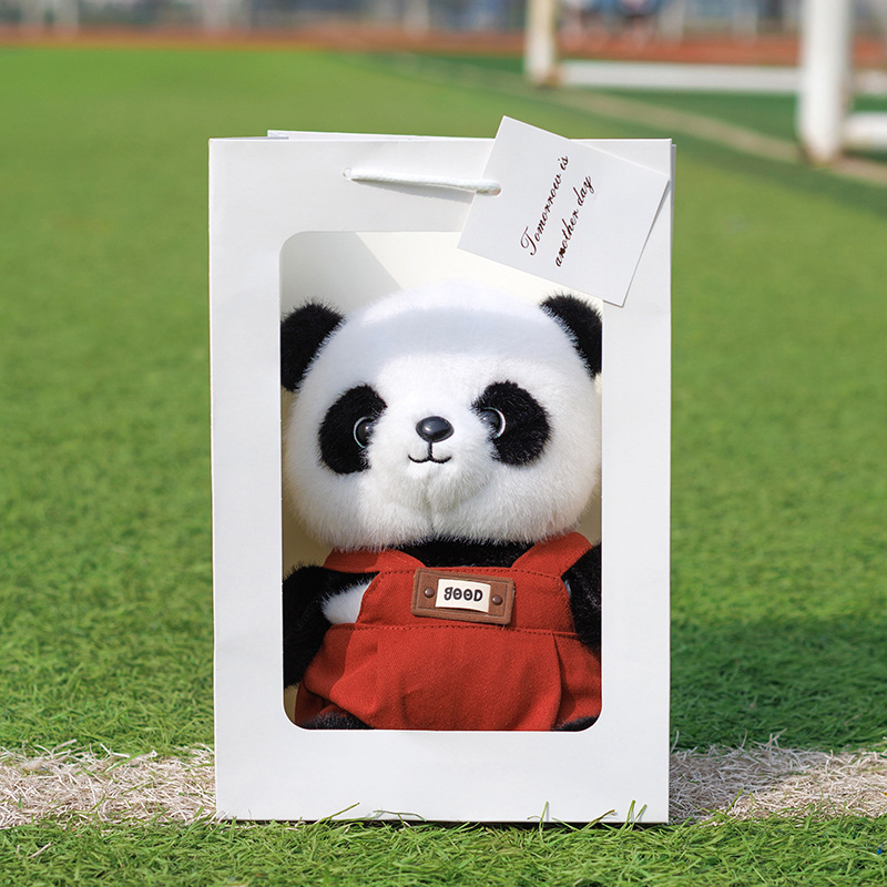 Red overalls panda [with gift bag]
