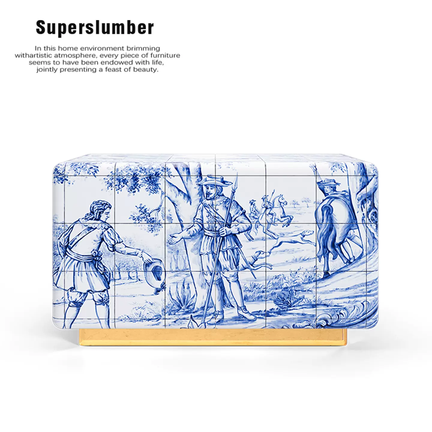 意式轻奢青花瓷床头柜别墅家用高端设计师款创意简约艺术储物柜