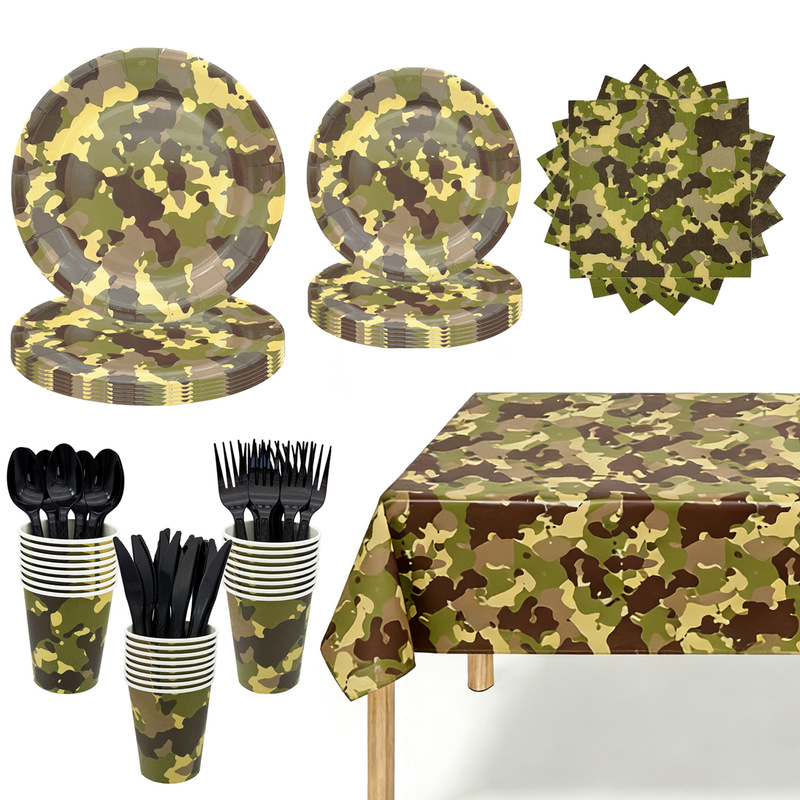 New Camouflage Military-Themed Paper Plates and Napkins Disposable Party Tableware Set for Military Gatherings Tablecloth Flag Decoration New Camouflage Military-Themed Paper Plates and Napkins Disposable Party Tableware Set for Military Gatherings Tablecloth Flag Decoration