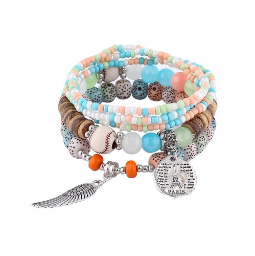 Eurasian Handchain Set Colorful Bohemian Ethnic Style Multi-layer Elastic Rice Bead Bracelet Accessory for Women