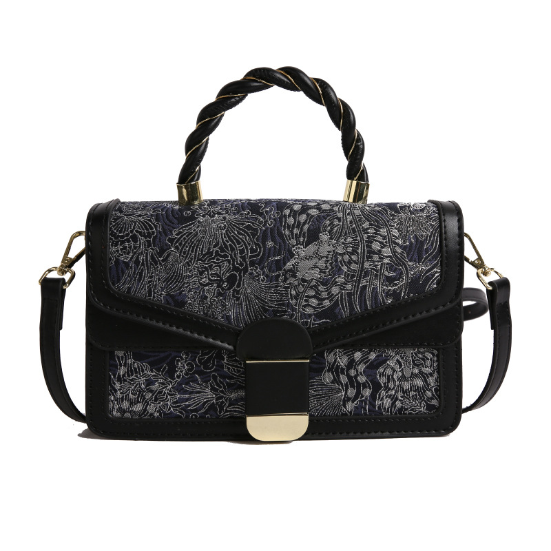 Bolso Baco de textura transfronteriza 2025 verano nuevo estilo bolso de hombro de estilo étnico bolso de mensajero de color de contraste retro mujer