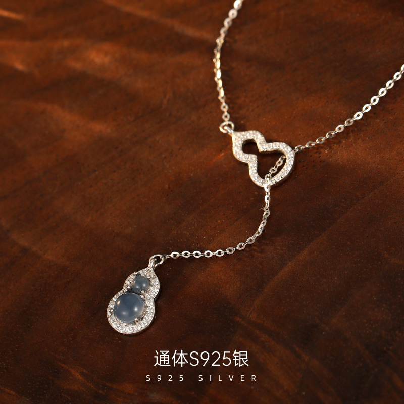 925純銀女葫蘆項鍊輕奢氣質高級感鎖骨鏈鑲鑽新年吊墜頸鏈國潮風