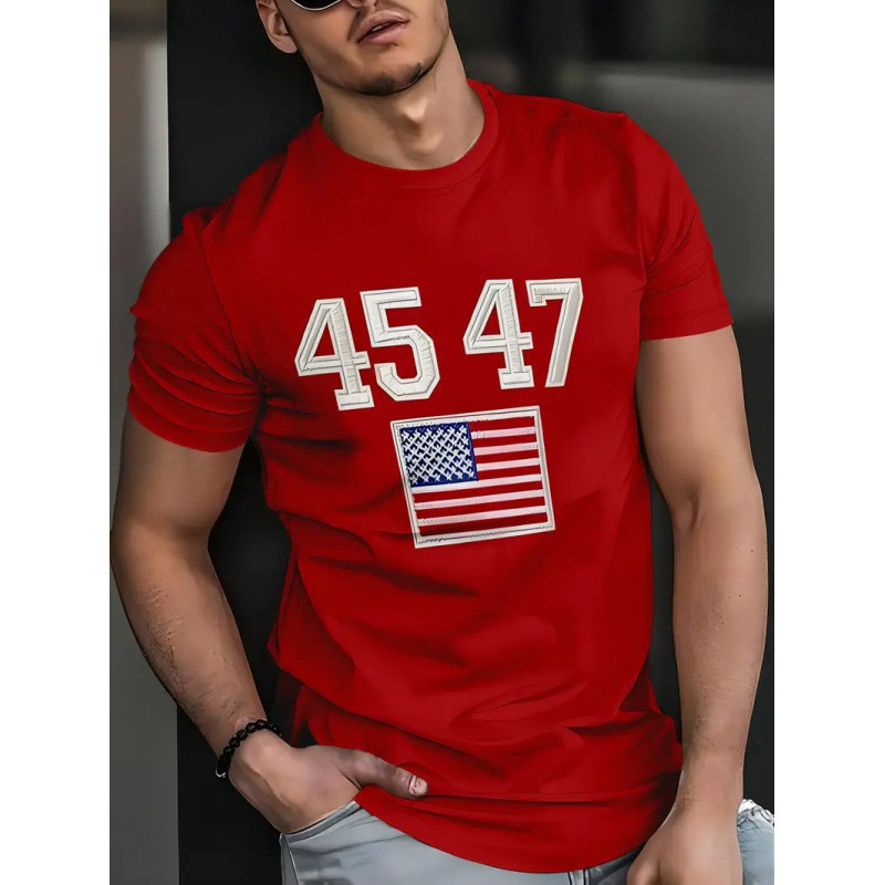 Amazonクロスボーダーヨーロッパとアメリカの人気国旗プリントサマーTシャツレトロ3Dデジタルプリントラウンドネック半袖紳士服|undefined