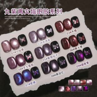 New Nine Purple Fire 9 Color Cat's Eye Series Nail Art Cat's Eye Nail Polish Glue Grape Purple Ice Penetrant Cat's Eye Spring and Summer