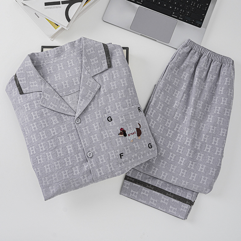 2025 nuevo perro salchicha nube pijama de algodón hombre primavera y otoño pantalones de mangas largas de alta calidad ropa de casa de hombre verano