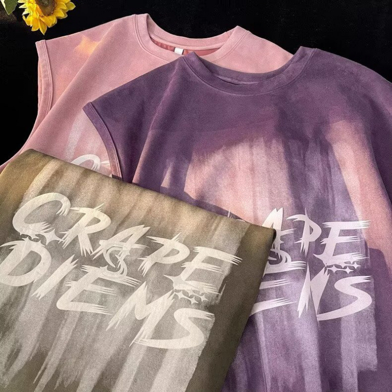 American Style Sleeveless Retro Imitation Suede Waistcoat High-grade Fuzzy Print Fashionable Summer Loose Handsome T-shirt