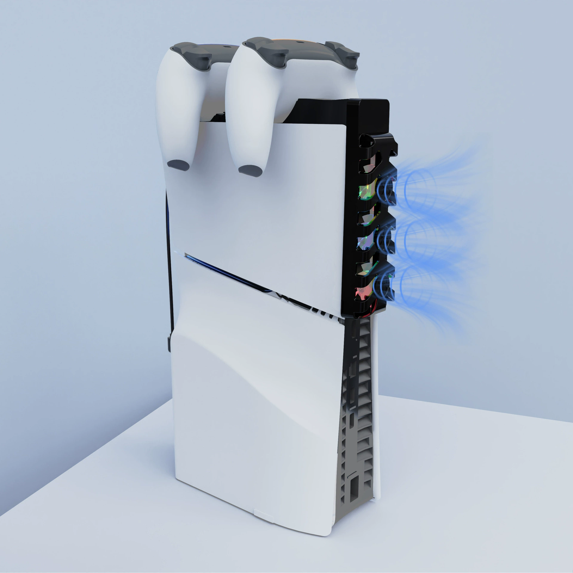 PS5 slim консоль задний вентилятор охлаждения, геймпад PS5, двойная подставка для зарядки, 2-в-1 комплект с RGB подсветкой