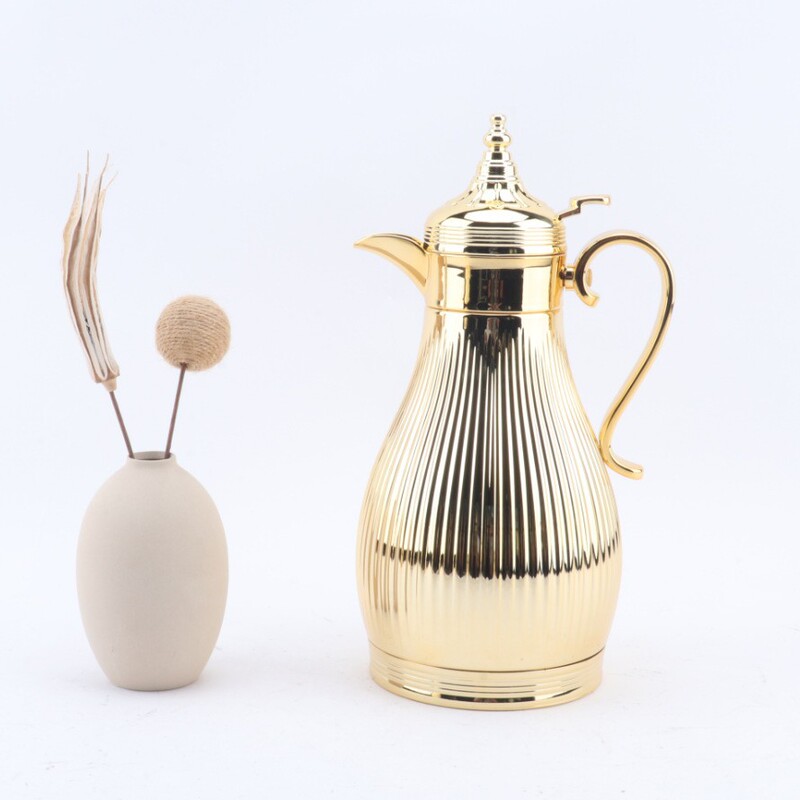 Ejshe Arabic Dallah Coffee Pot Middle Eastern Thermos Bottle with Glossy Plastic Electroplated Shell and Glass Red Interior Ejshe Arabic Dallah Coffee Pot Middle Eastern Thermos Bottle with Glossy Plastic Electroplated Shell and Glass Red Interior