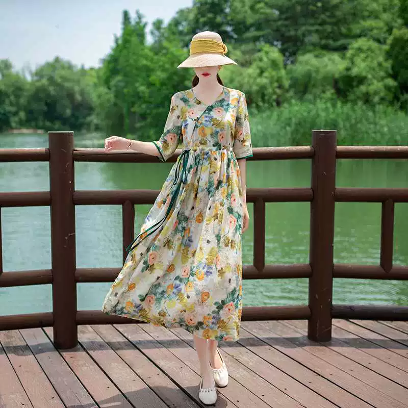 Summer dress, brace, long skirt, drawstring