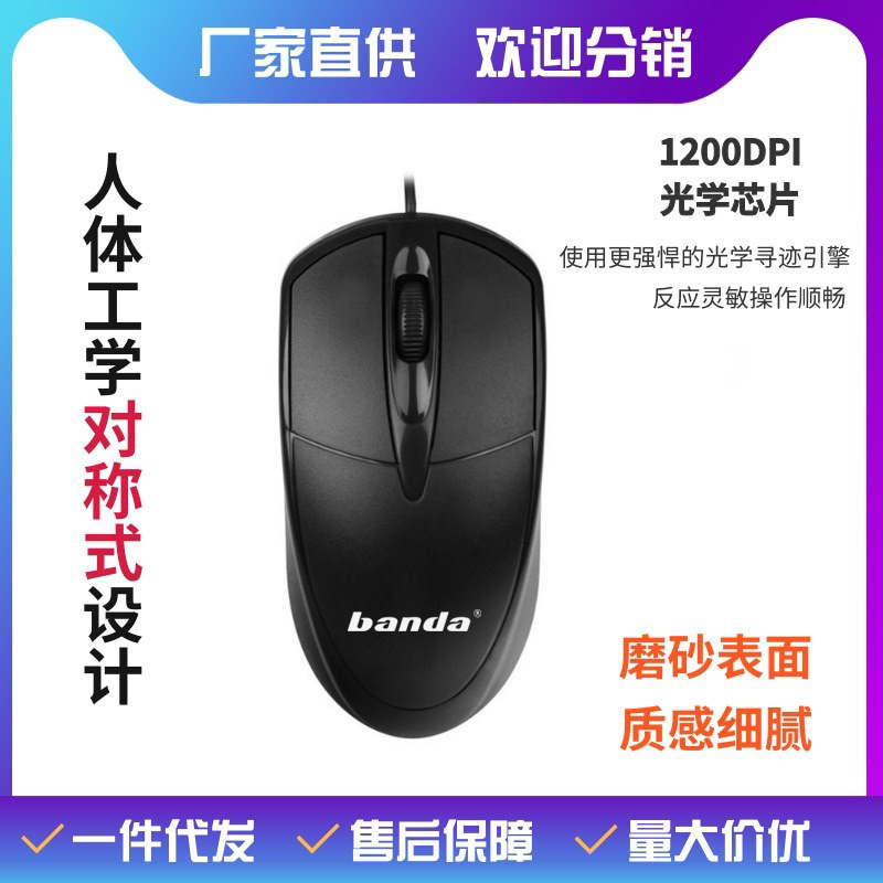 Banda wired mouse mouse business office desktop notebook Universal USB wired mouse cross-border wholesale