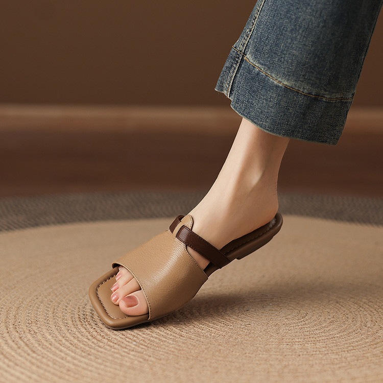 Dép sandal nữ xỏ ngón đế bệt phối màu hở mũi thời trang — màu trắng ngà, màu mơ chi tiết 56